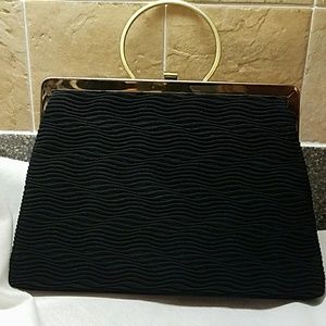 HL USA Vintage Black Velvet Purse Handbag Evening